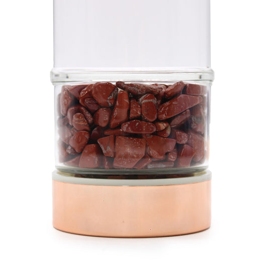 Crystal Glass Tea Infuser Bottle – Rose Gold & Red Jasper from Rise & Sage – Gift of Strength & Vitality
