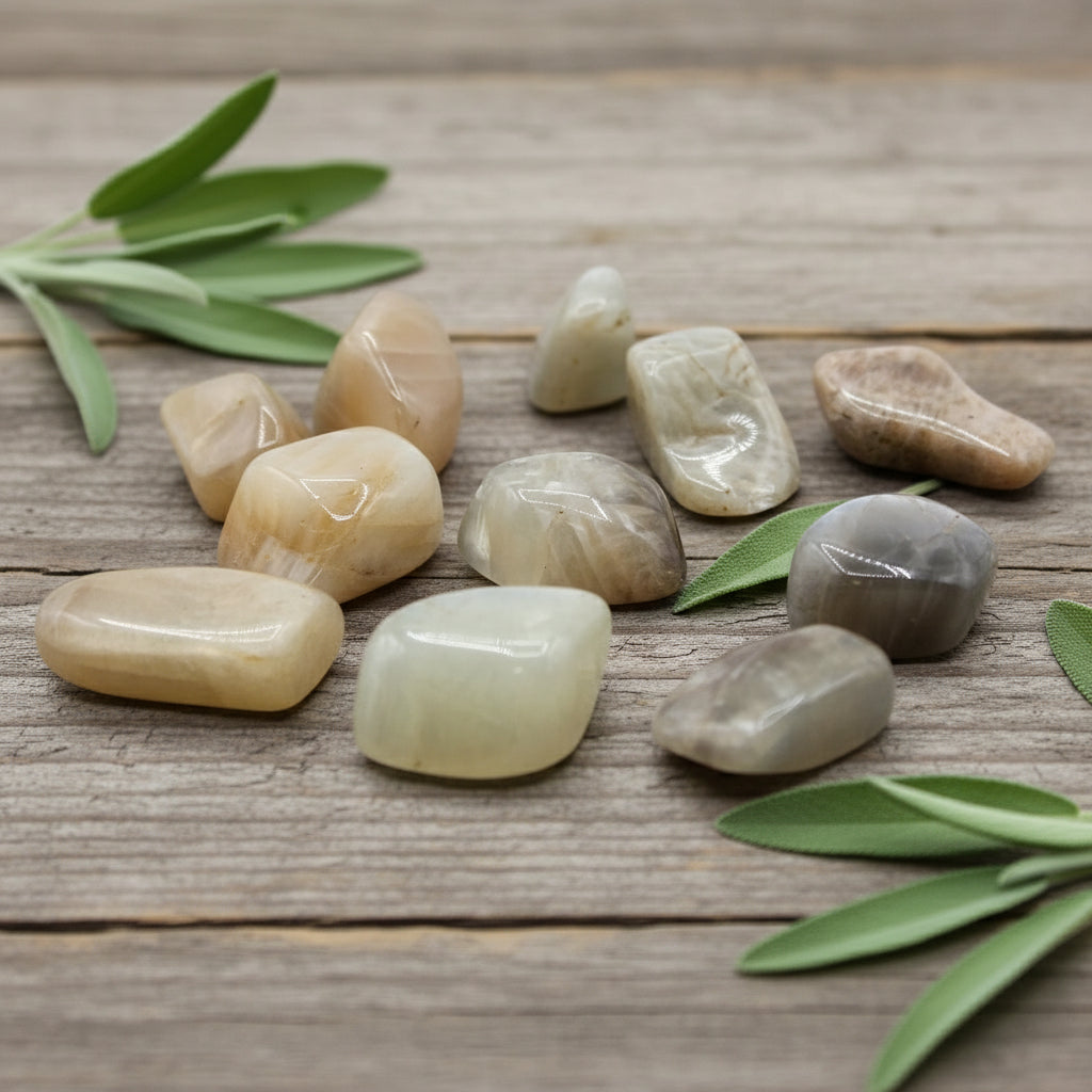 24 Large Tumble Stones – Moonstone from Rise & Sage – Intuition, Femininity & Flow