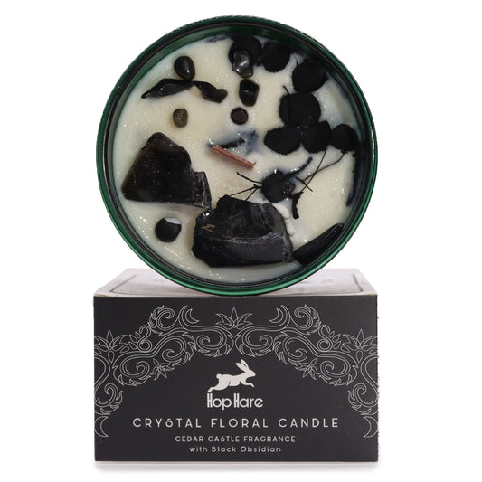 Hop Hare Crystal Magic Flower Candle – The Knight of Swords from Rise & Sage – Black Obsidian & Cedar Castle