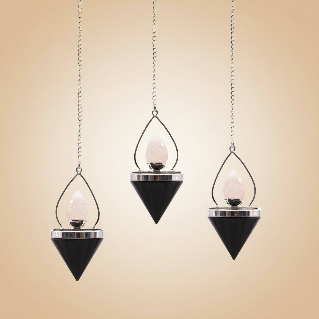 Lantern of Life Pendulum from Rise & Sage – Black Agate & Rose Quartz, Protection &