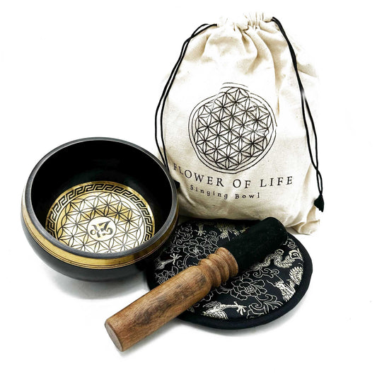 Hand-Beaten & Engraved Singing Bowl Gift Set | Flower of Life | Stillness & Renewal | 2