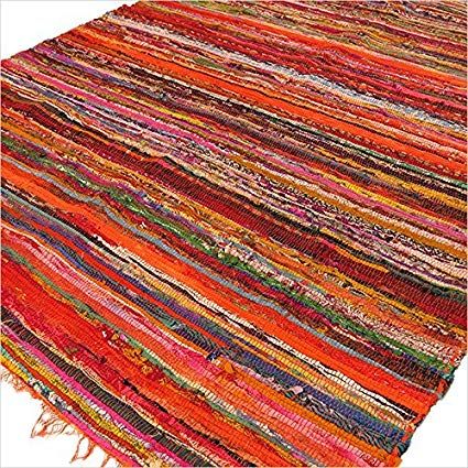 Luxury Handwoven Rag Rug – Orange from Rise & Sage – 152 × 90 cm, Warmth
