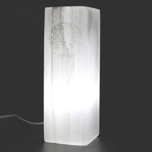 Selenite Block Lamp – Tree of Life from Rise & Sage – Purity, Peace & Illumination