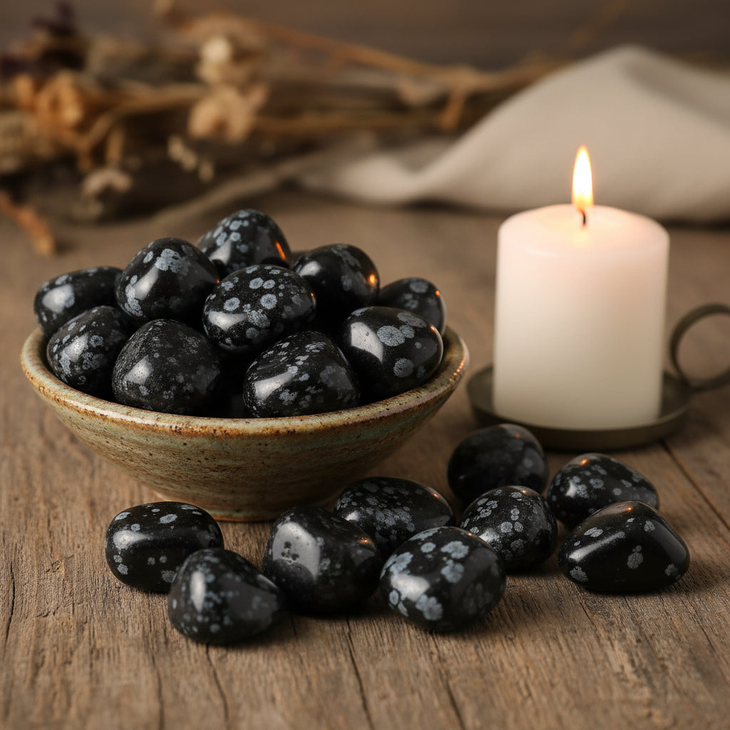 24 Large Tumble Stones – Snowflake Obsidian from Rise & Sage – Protection, Balance & Renewal