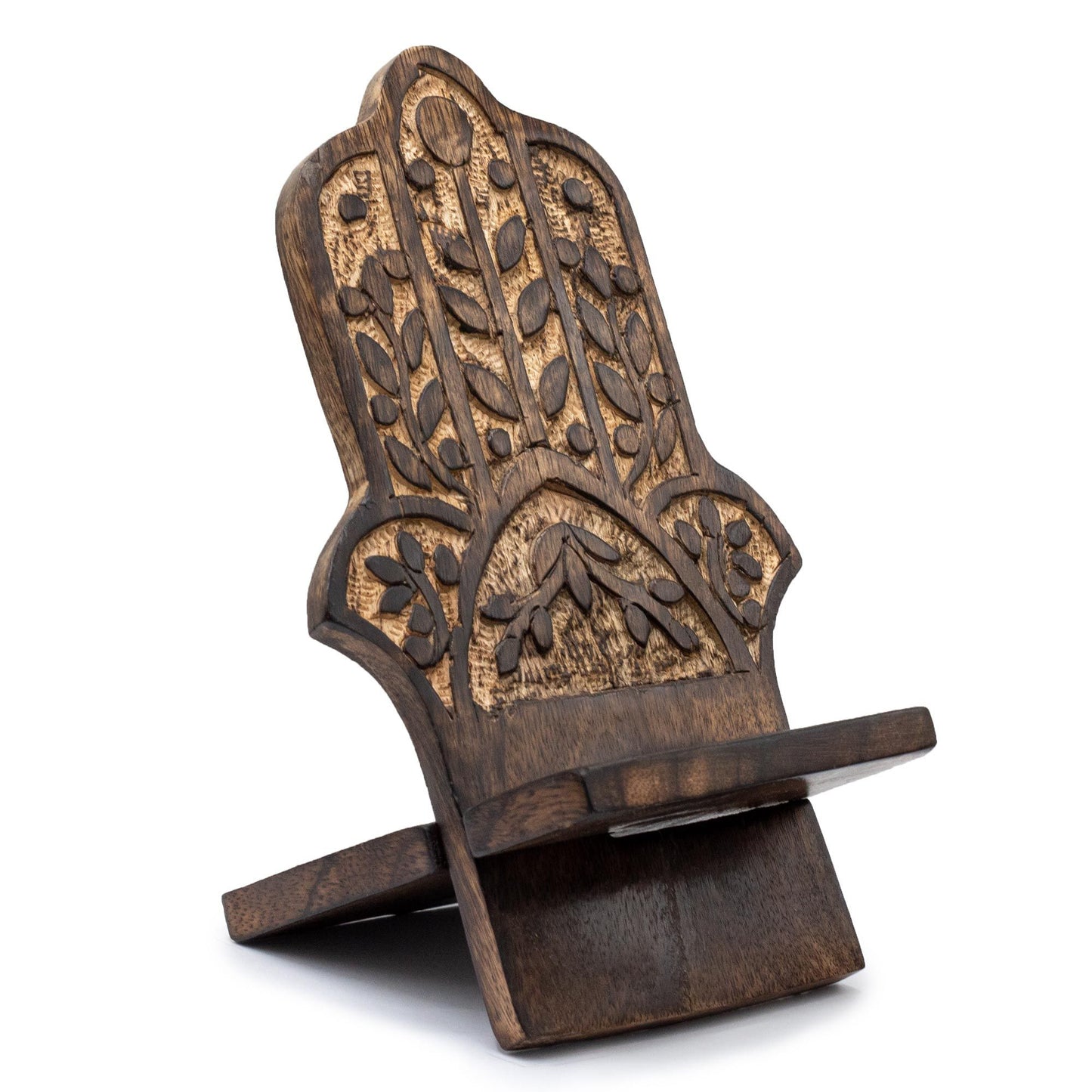 Wooden Carved Phone Stand – Hamsa | Protection, Purpose & Craftsmanship