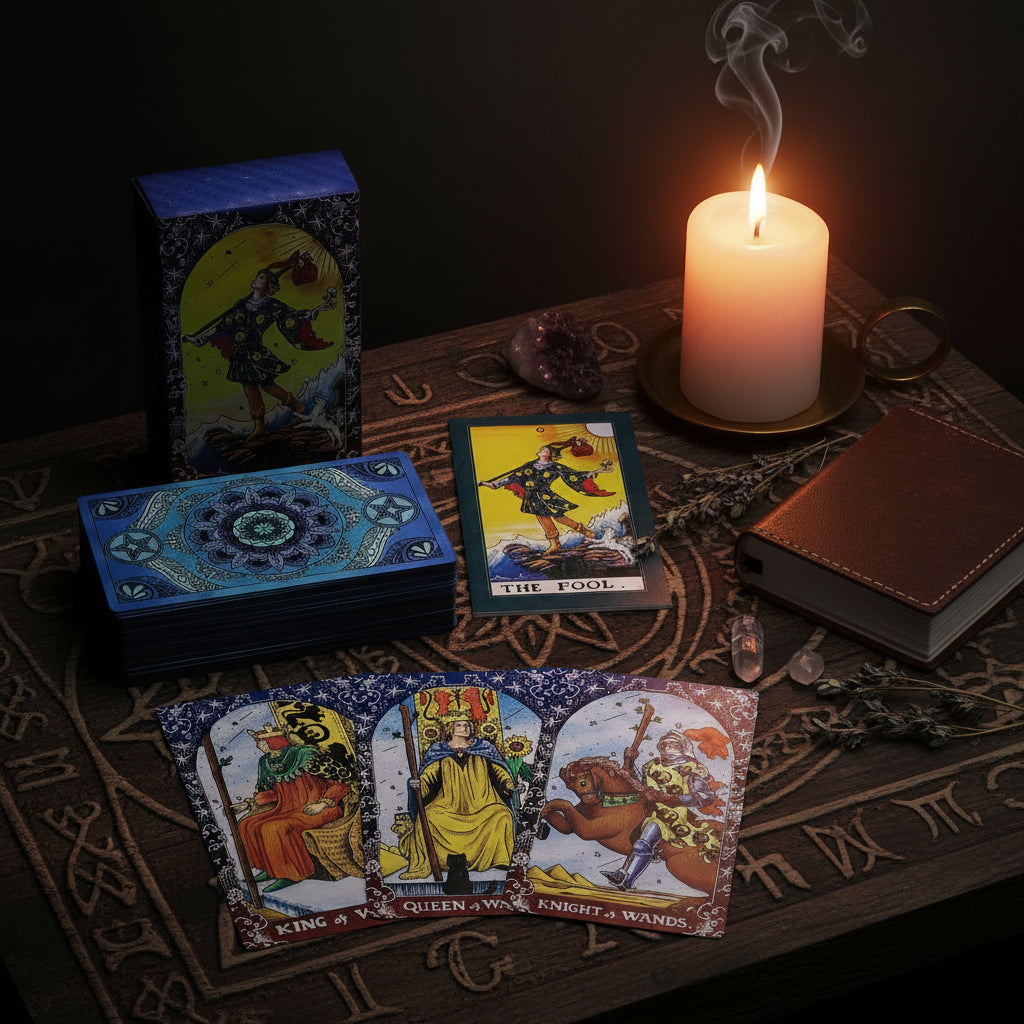 Mandala Tarot from Rise & Sage – Blue & Gold Foil Deck & Booklet