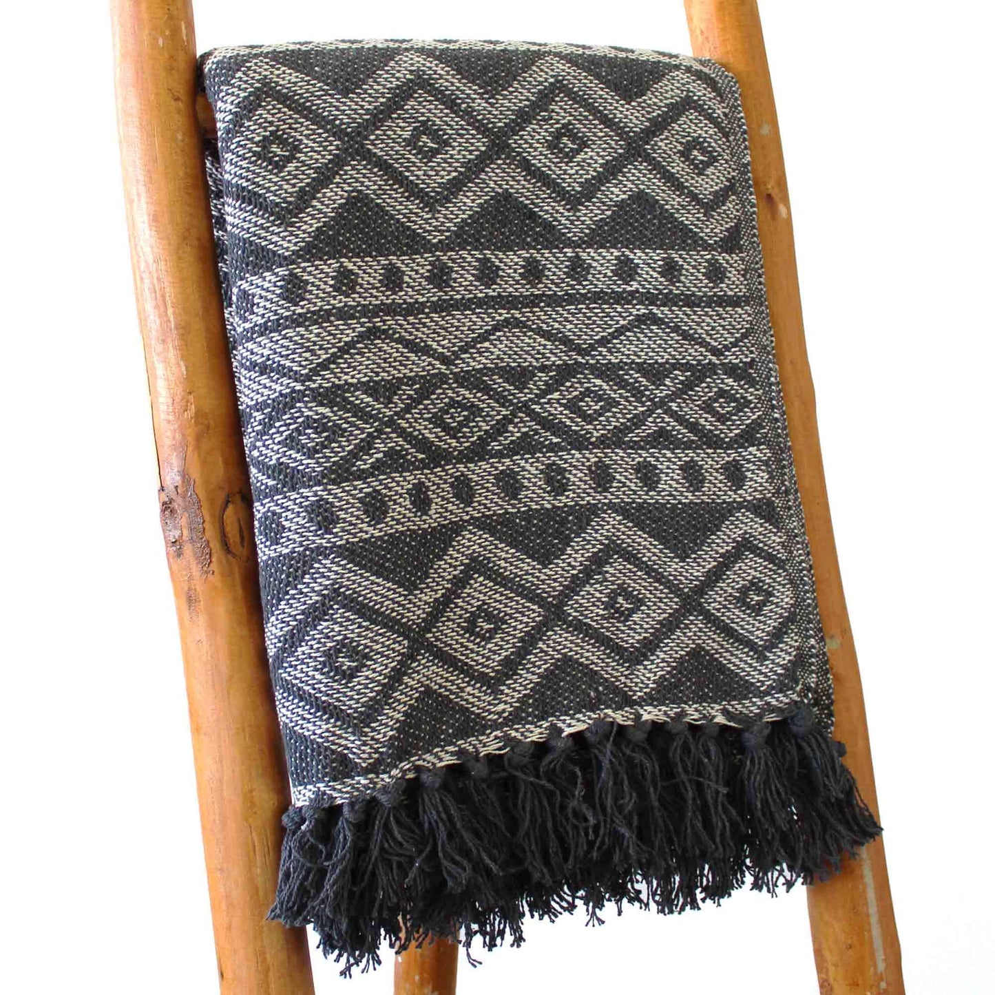 Boho Comfort Throw – Grey Geometric (125 × 150 cm) from Rise & Sage – Balance, Texture & Artisan Calm