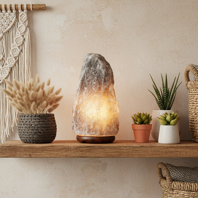 Grey Himalayan Natural Salt Lamp (3–5 kg) from Rise & Sage – Purification, Calm & Earth Energy