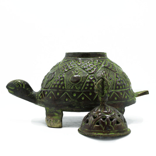 Brass Verdigris Tibetan Turtle Incense Holder | Guardian of Longevity | 2