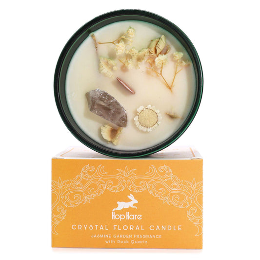 Hop Hare Crystal Magic Flower Candle – The Lion from Rise & Sage – Rock Quartz & Jasmine Garden
