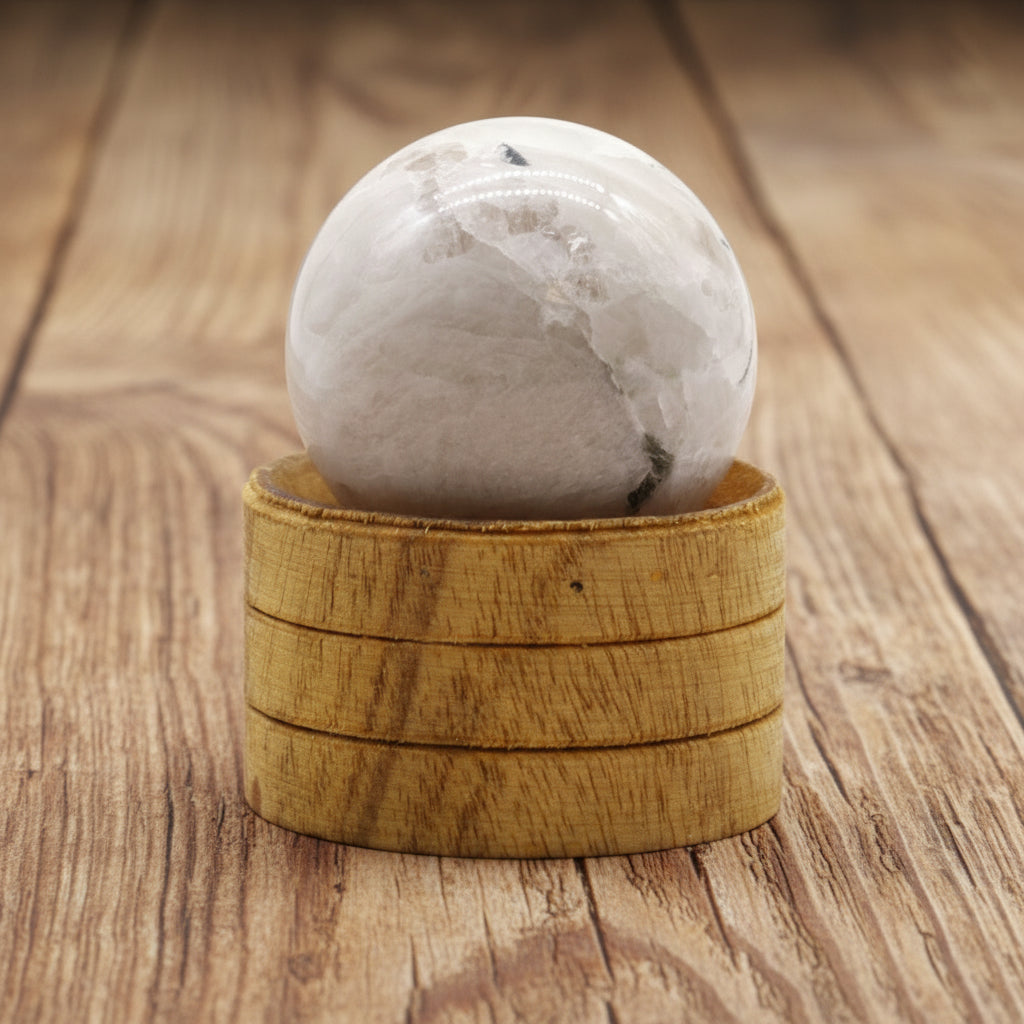 Gemstone Sphere with Indian Moonstone from Rise & Sage – Intuition, Balance & New Beginnings