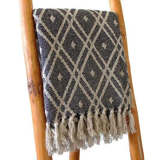 Boho Comfort Throw – Black & Beige Regency from Rise & Sage – Elegance, Warmth & Artisan Weave