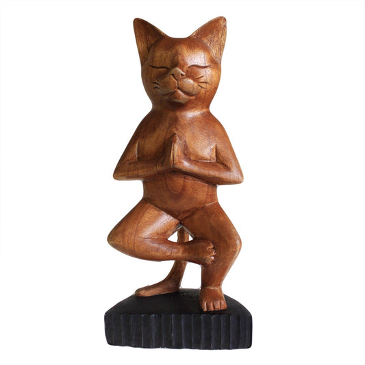Hand-Carved Yoga Cats – One Leg Pose from Rise & Sage – Strength, Balance & Playful Focus