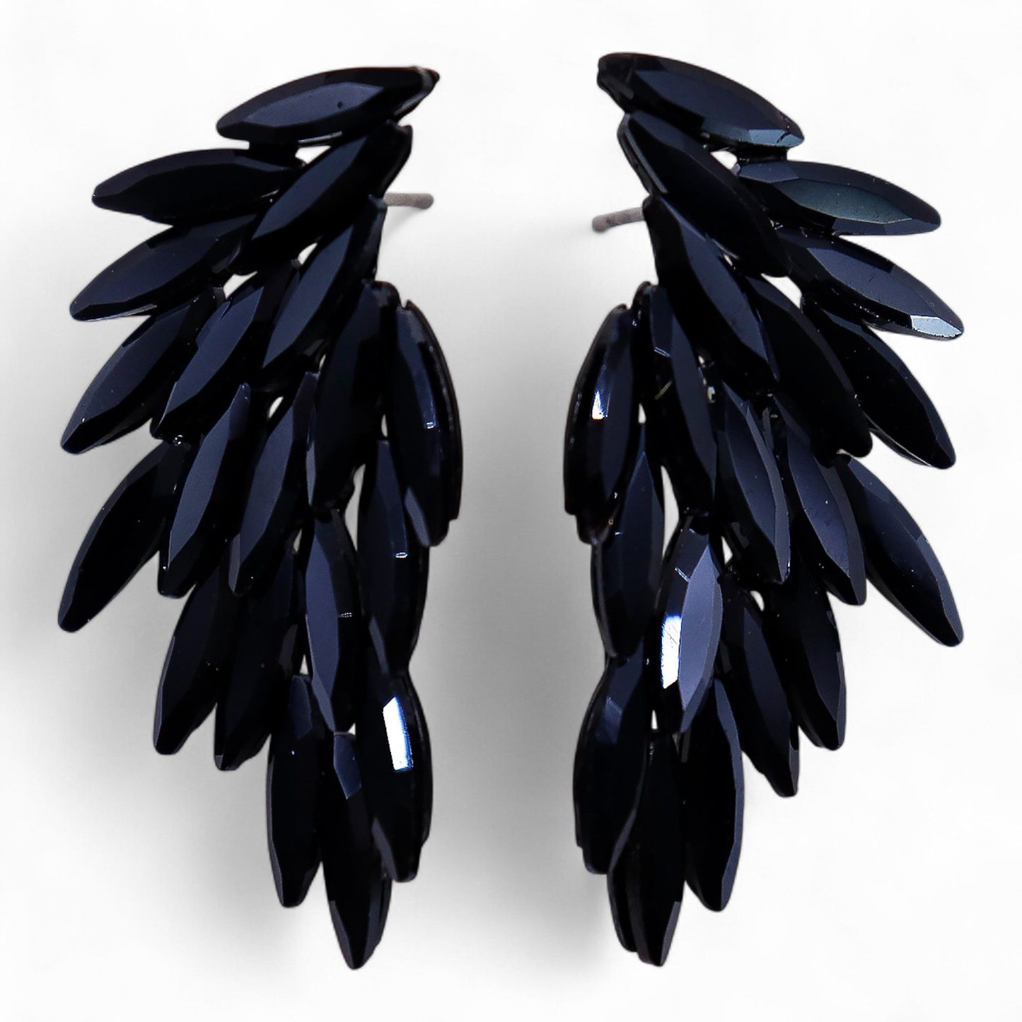 Vintage Glass Earrings from Rise & Sage – Jet Black Angel Wings, Fire in Shadow