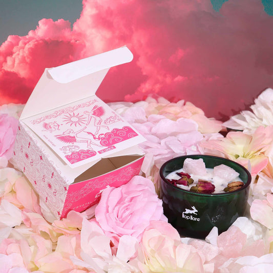Hop Hare Crystal Magic Flower Candle – The Lovers | Rose Quartz & Rose Meadow | 2