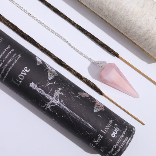Love Spell Incense with Rose Quartz Pendulum from Rise & Sage – Heart Energy, Intuition & Gentle Ritual