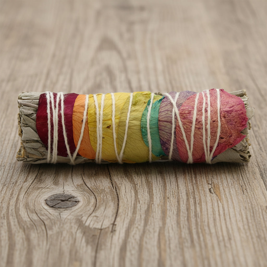 Smudge Stick – 7 Chakras Rose Petals & Sage from Rise & Sage – Cleansing & Alignment