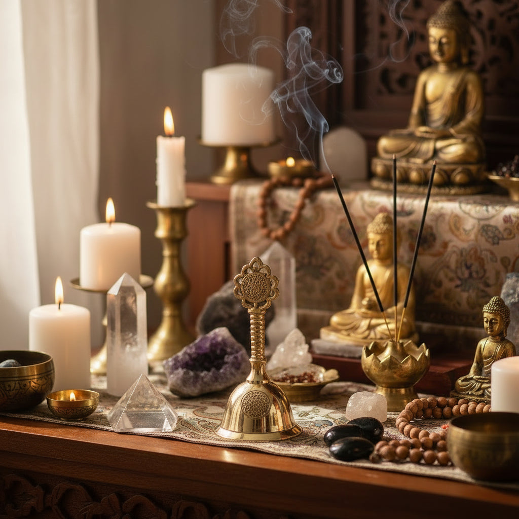 Small Altar Brass Bell from Rise & Sage – Flower of Life, Harmony & Creation