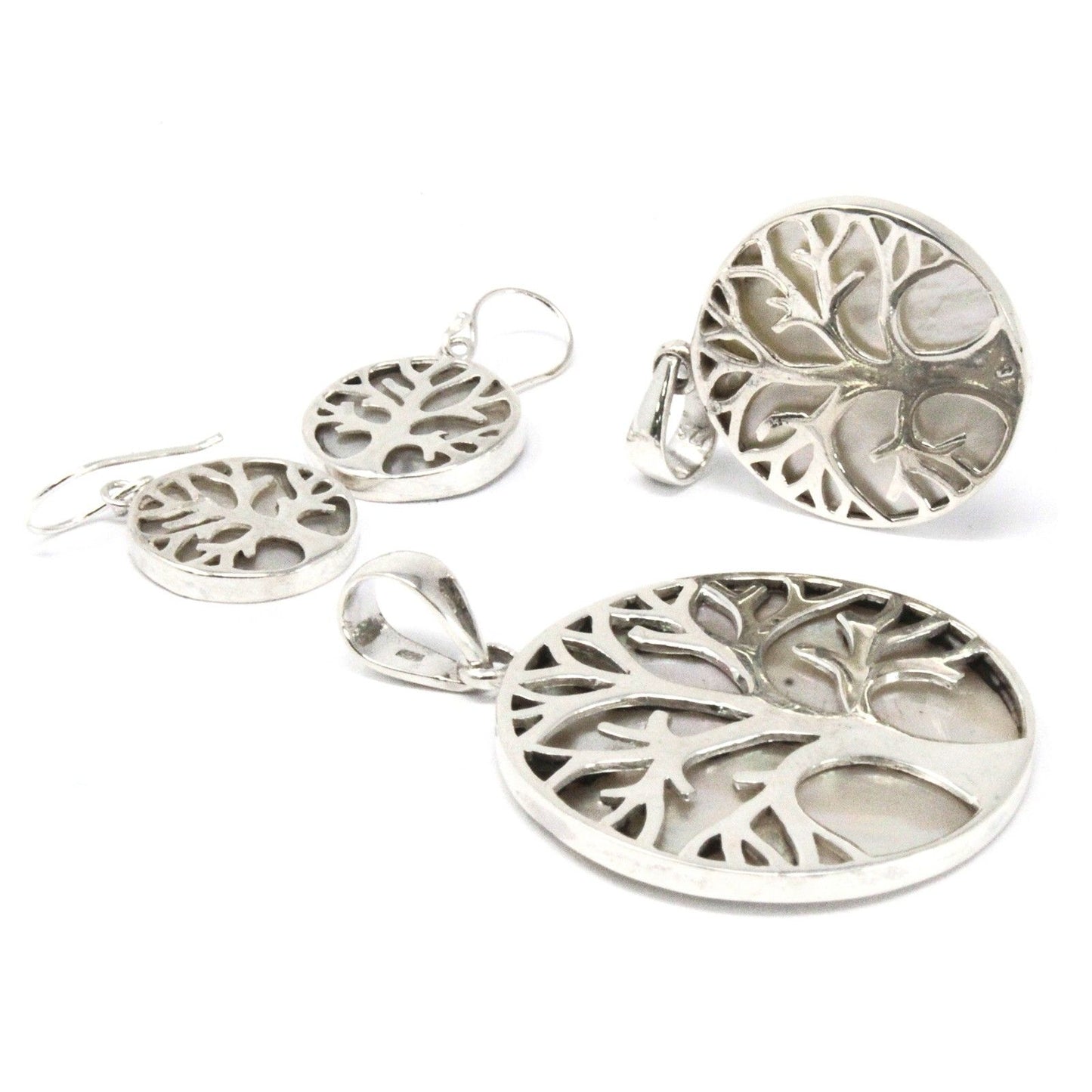 Silver Earrings | Tree of Life | Mother of Pearl Light | 4