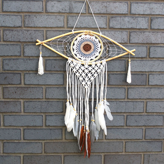Protection Dream Catcher - Med Macrame Evil Eye White/ Grey/Brown | 2