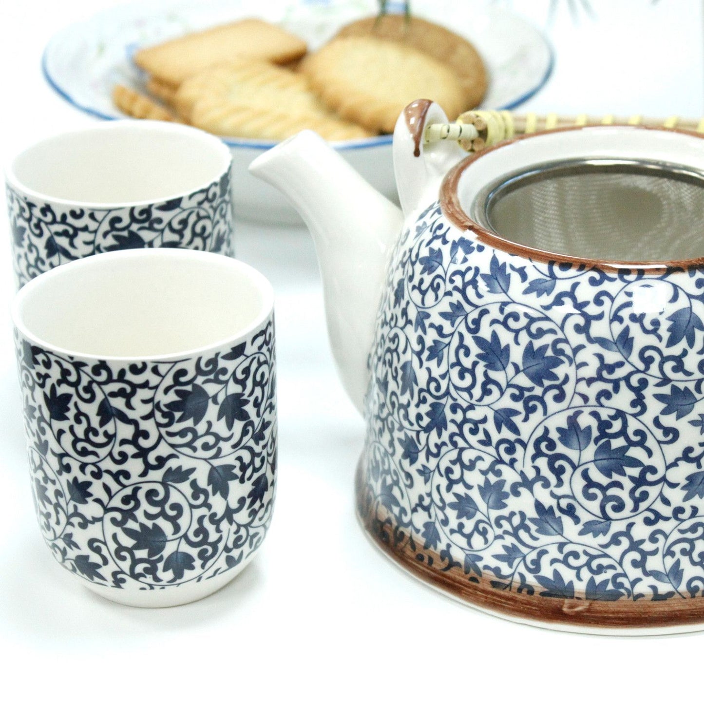Herbal Teapot Set 6 cups – Blue Pattern from Rise & Sage – Gift of Tranquillity & Togetherness