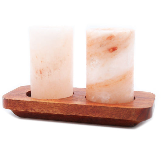 Set of 2 Himalayan Salt Shot Glasses with Wooden Serving Stand | Raise Your Spirits, Naturally | 2
