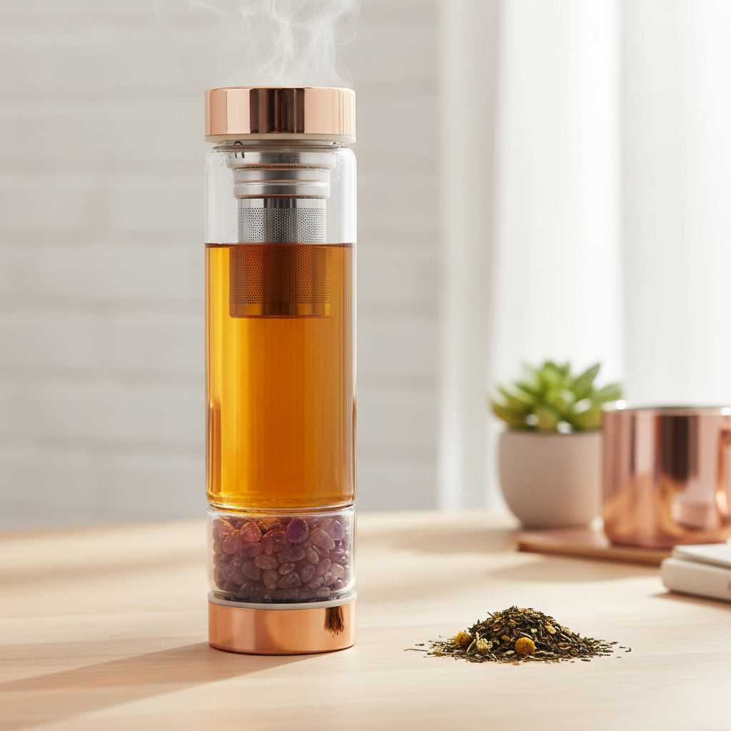 Crystal Tea Infuser Bottle with Amethyst | Peace & Clarity | 1