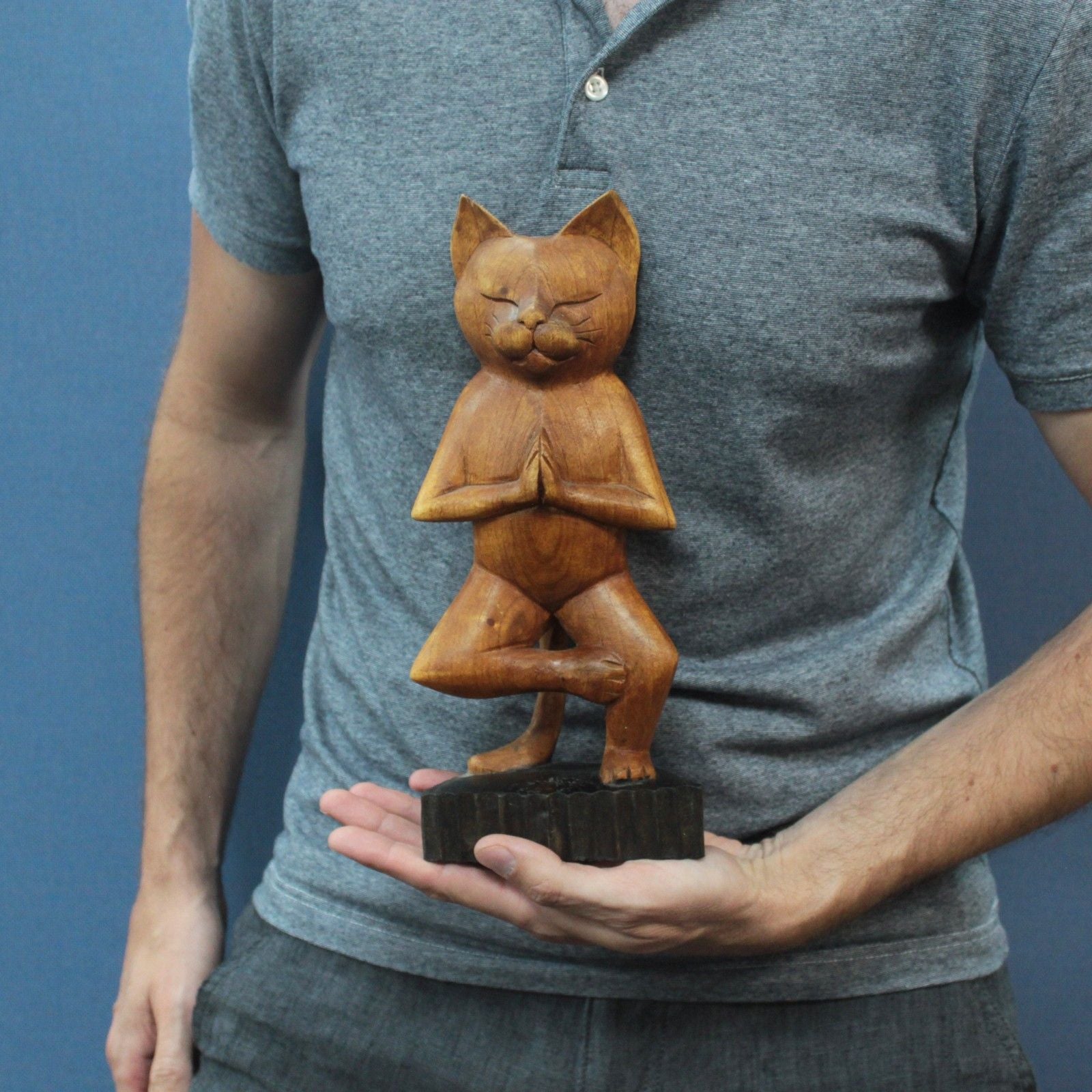 Hand-Carved Yoga Cats – One Leg Pose | Strength, Balance & Playful Focus | 2