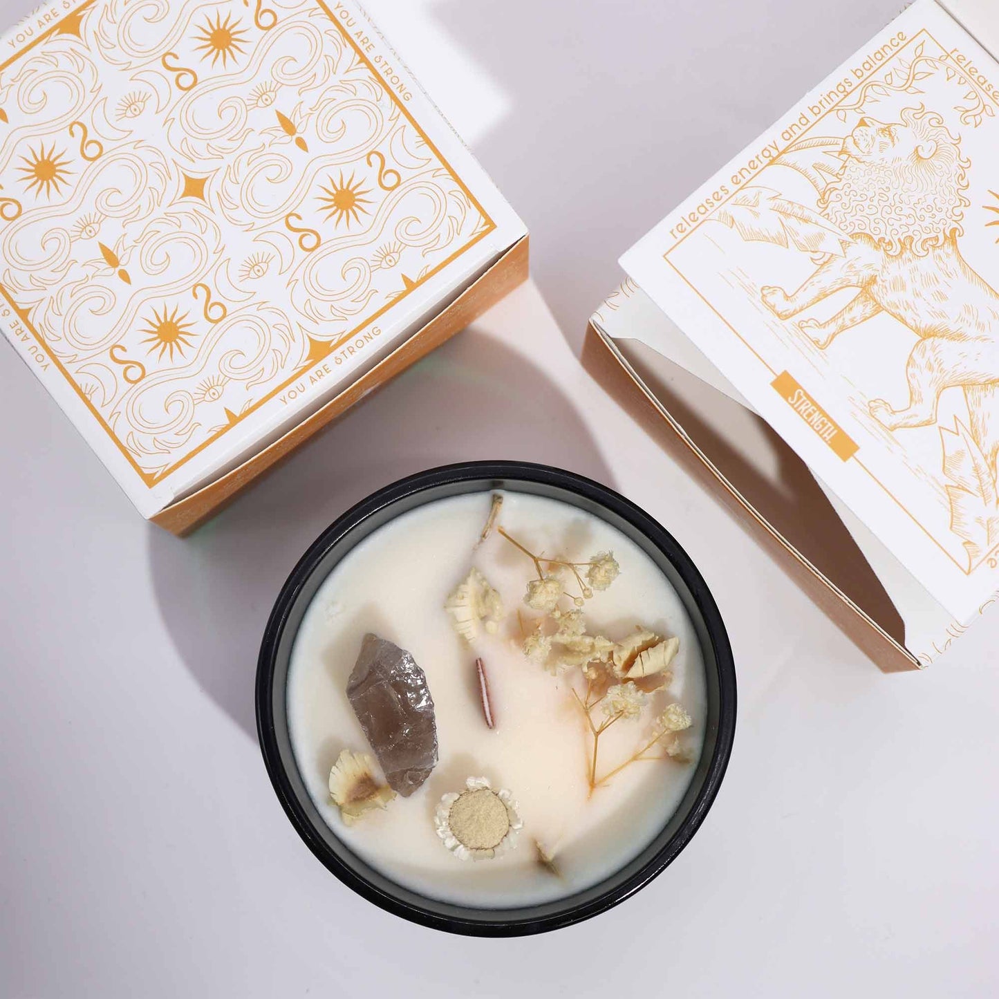 Hop Hare Crystal Magic Flower Candle – The Lion | Rock Quartz & Jasmine Garden | 4