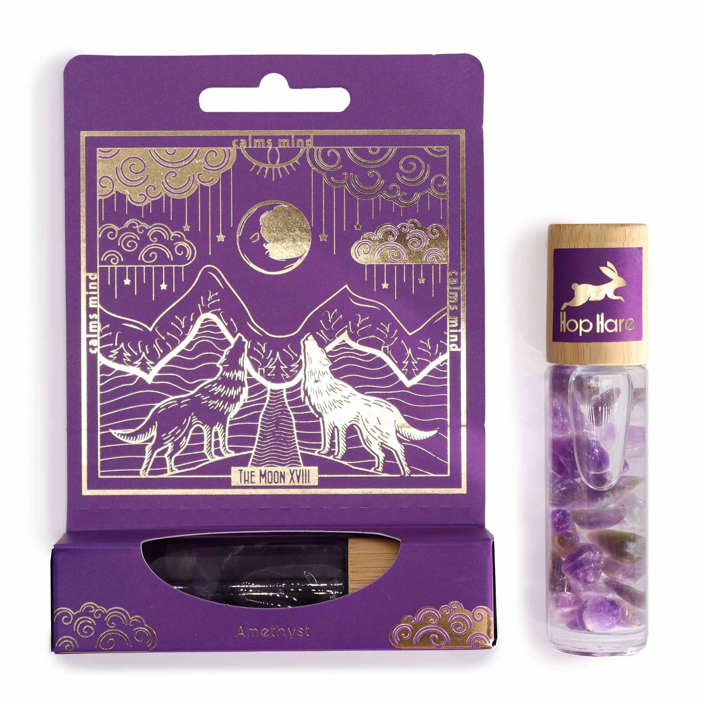 The Moon Tarot Gemstone Oil Roll-On | Amethyst & Botanical Blend for Calm & Rest | 5