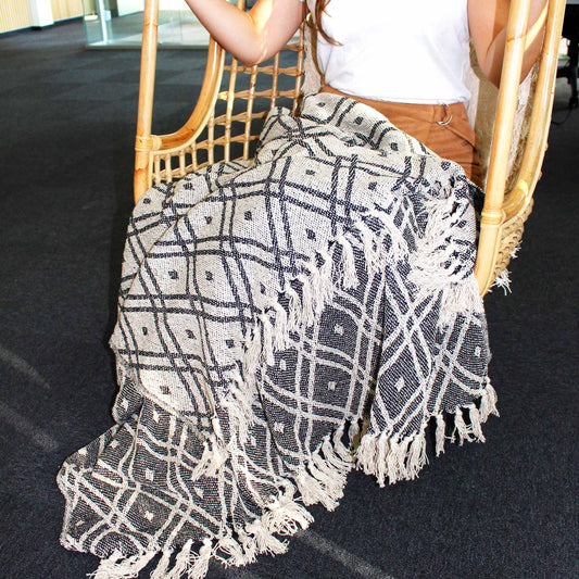 Boho Comfort Throw – Black & Beige Regency | Elegance, Warmth & Artisan Weave | 2