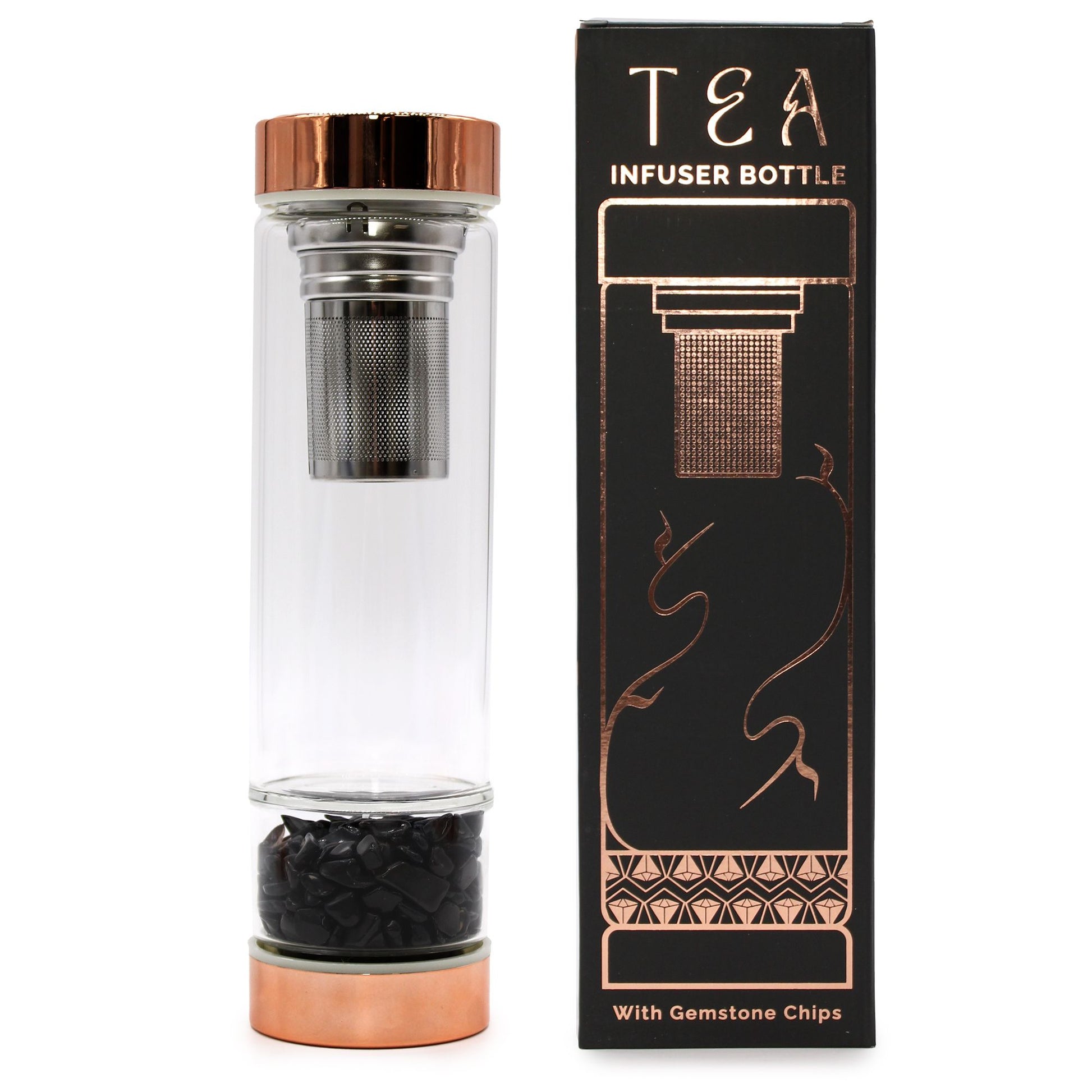 Crystal Tea Infuser Bottle with Black Onyx | Strength & Protection | 1