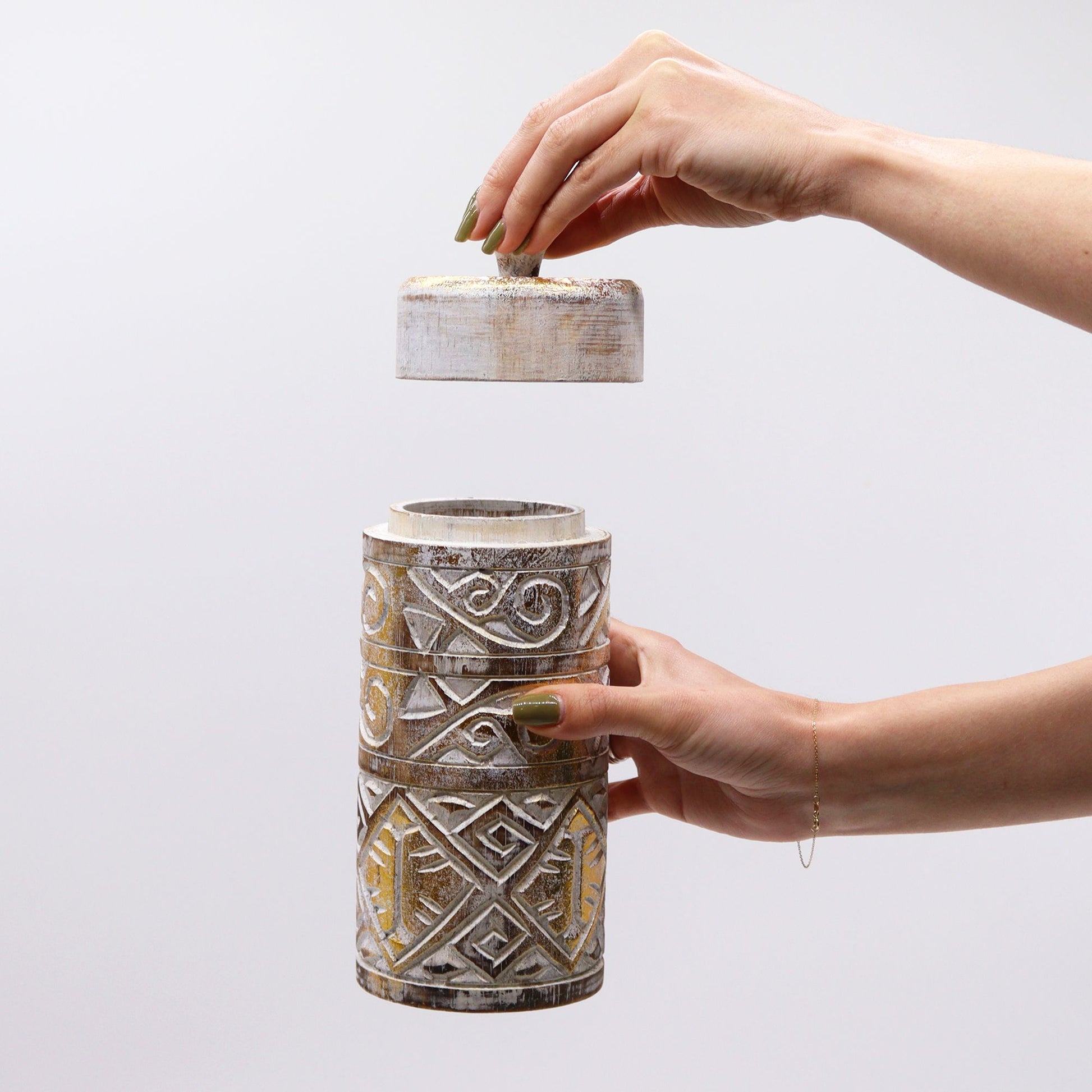 White & Gold Tall Wooden Container | Elegance, Harmony & Function | 2