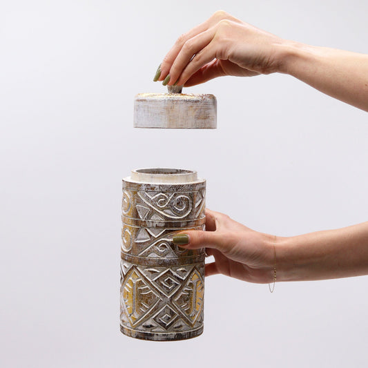 White & Gold Tall Wooden Container | Elegance, Harmony & Function | 2