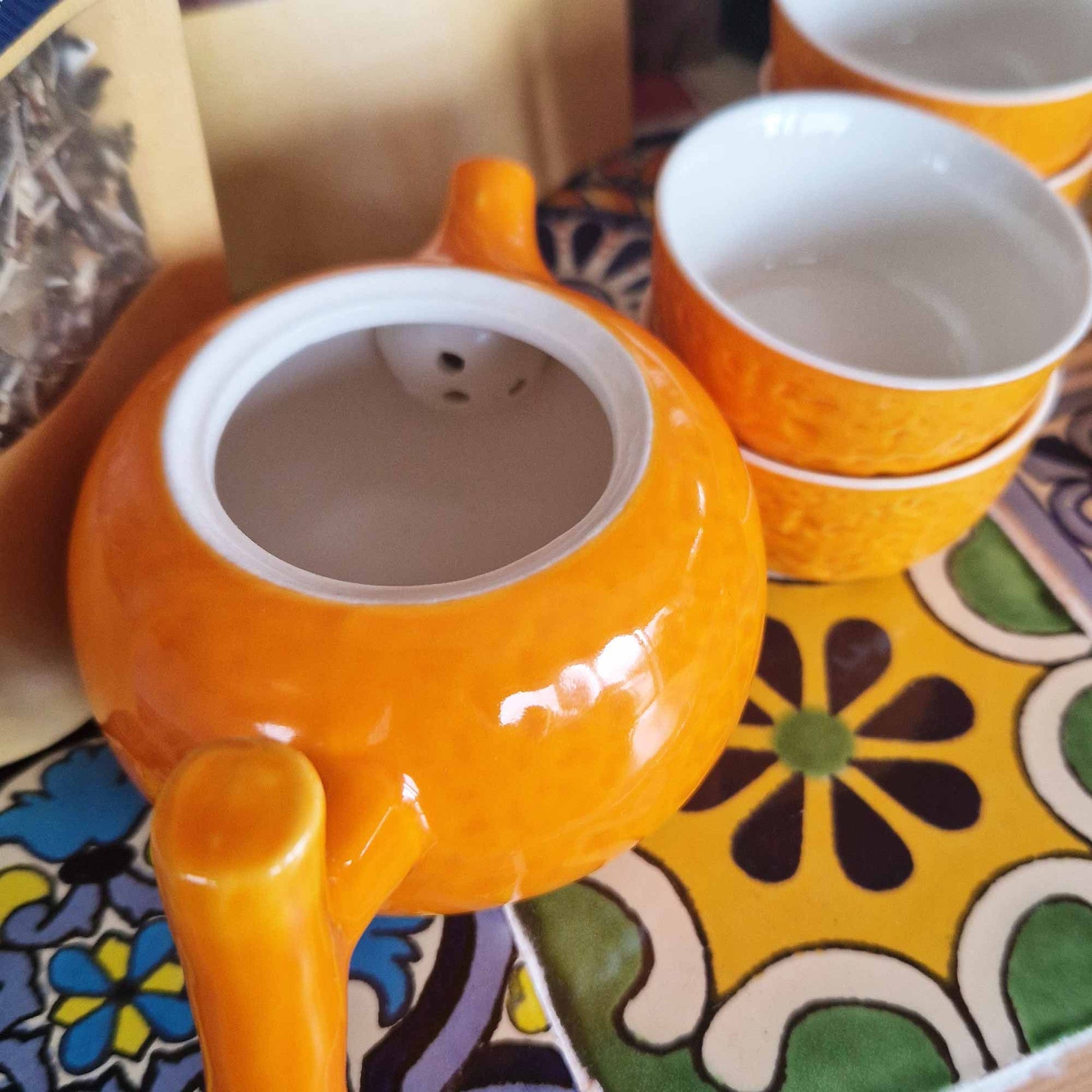 Herbal Orange Teapot Set with Four Cups | Gift of Joy & Vitality | 5
