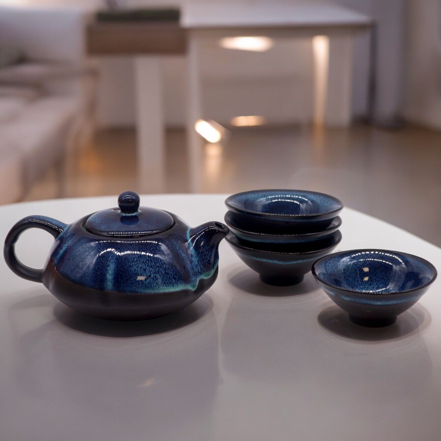 Herbal Blues Teapot Set with Four Cups | Gift of Serenity & Reflection | 2