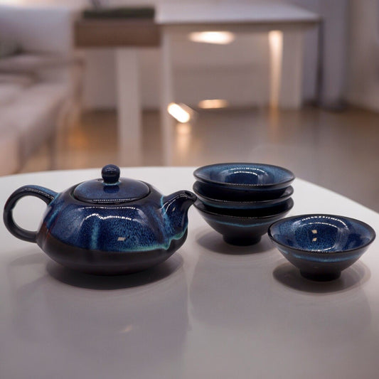 Herbal Blues Teapot Set with Four Cups | Gift of Serenity & Reflection | 2