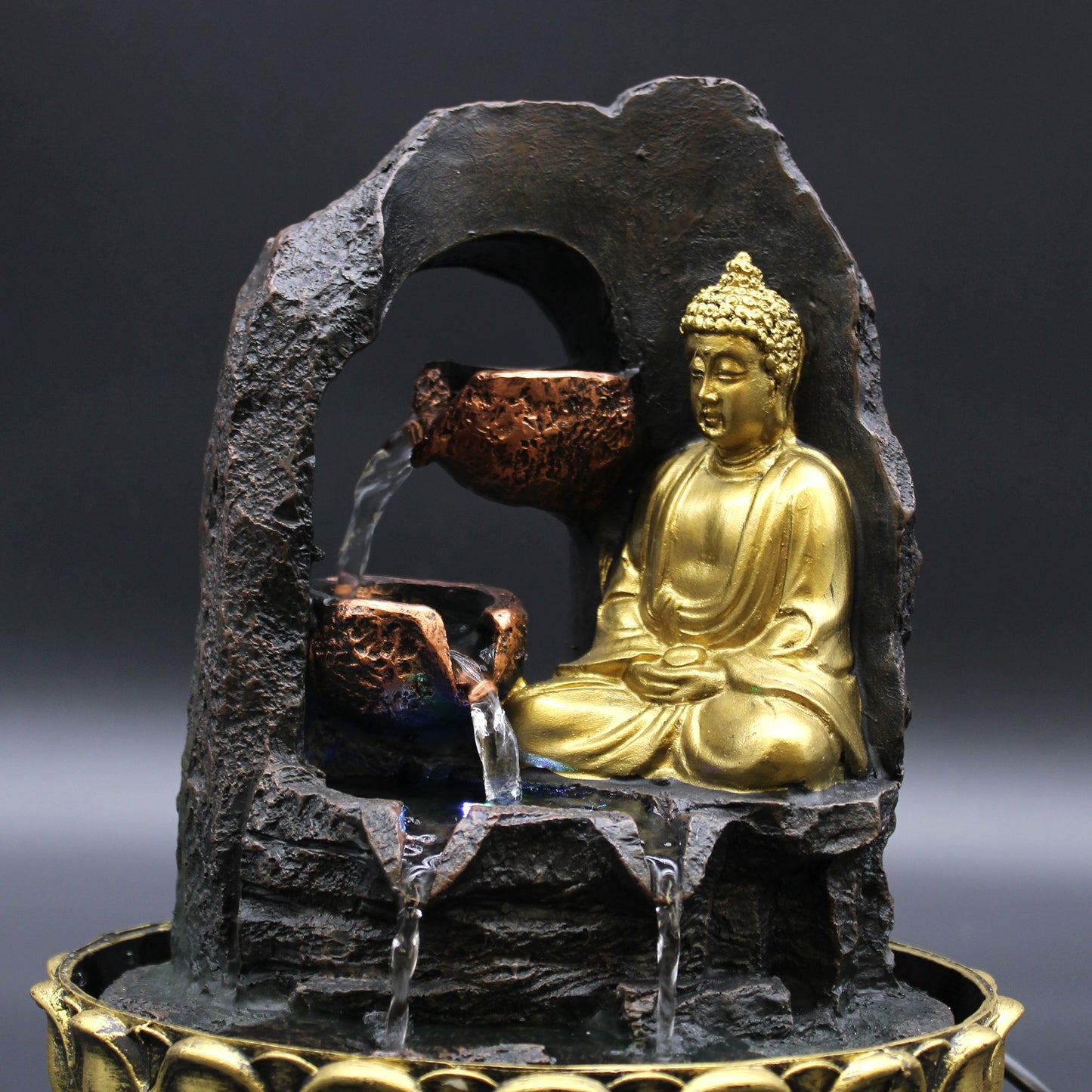 Golden Meditating Buddha Tabletop Water Fountain
