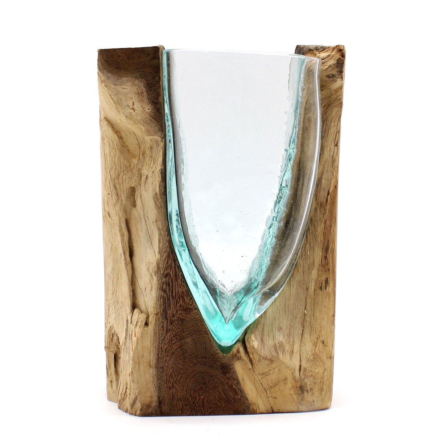 Molten Glass V-Shaped Art Vase on Wood | Flow, Form & Elemental Harmony | 5