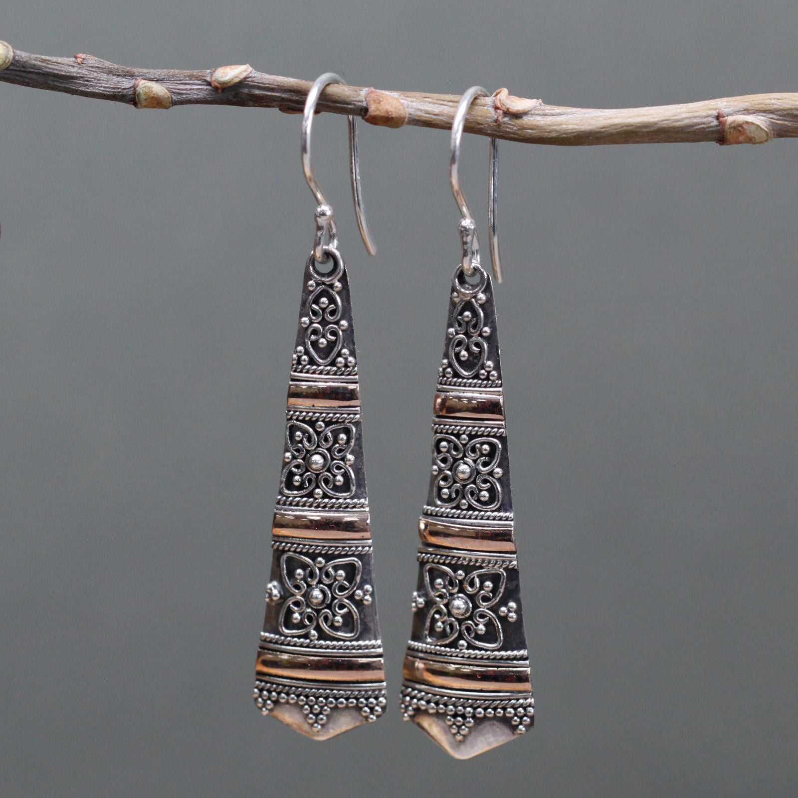 Silver & Gold Earrings | Tribal Drops | Harmony in Contrast | 1