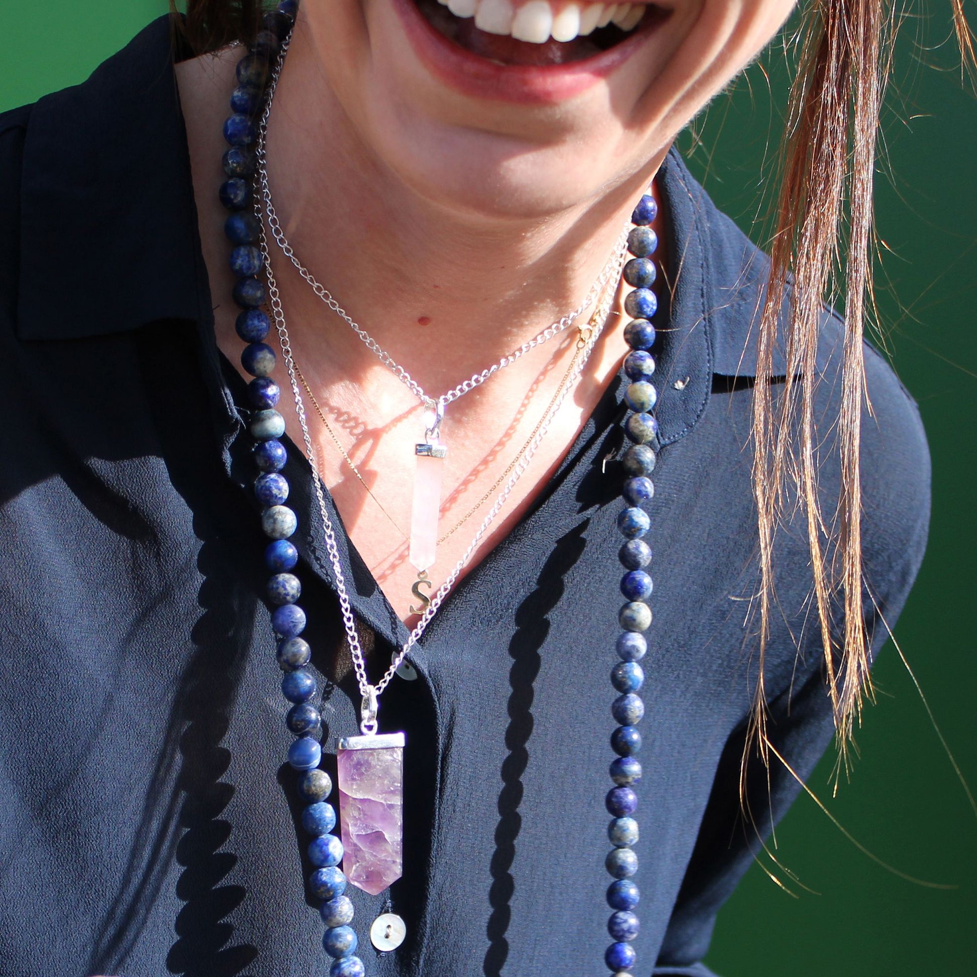 Gemstone Flat Pencil Pendant | Amethyst | Clarity & Protection | 2