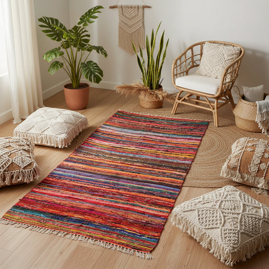 Luxury Handwoven Rag Rug – Orange from Rise & Sage – 152 × 90 cm, Warmth