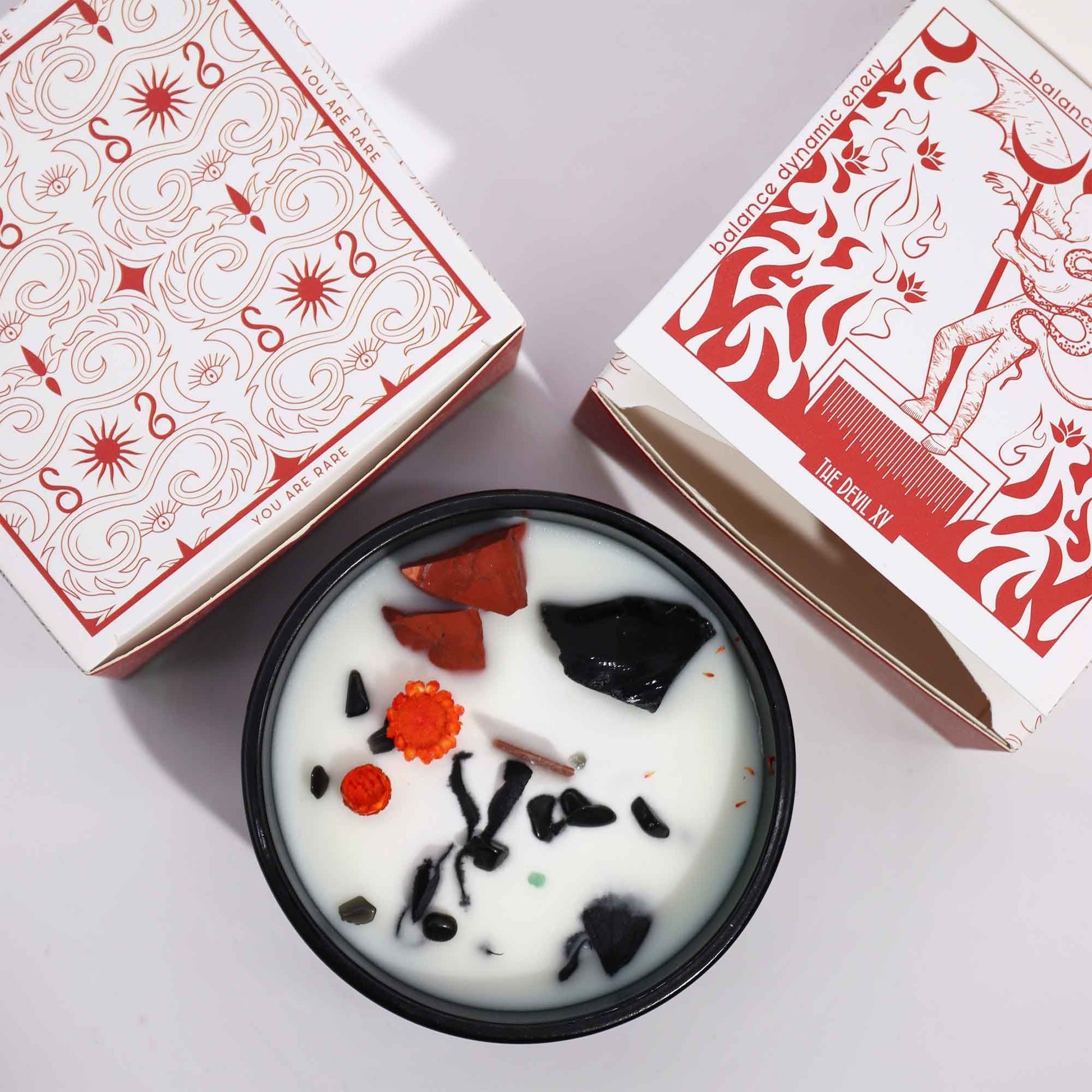 Hop Hare Crystal Magic Flower Candle – The Devil | Red Jasper, Black Agate & Blooming Inferno | 5