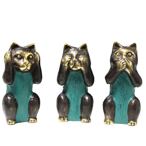 Set of 3 Brass Cats – See No, Hear No, Speak No Evil | Wisdom, Whimsy & Protection | 3
