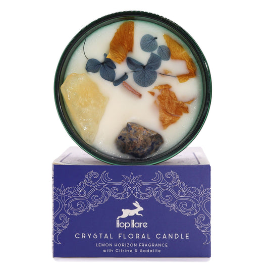 Hop Hare Crystal Magic Flower Candle – The Sun | Citrine, Sodalite & Lemon Horizon | 1