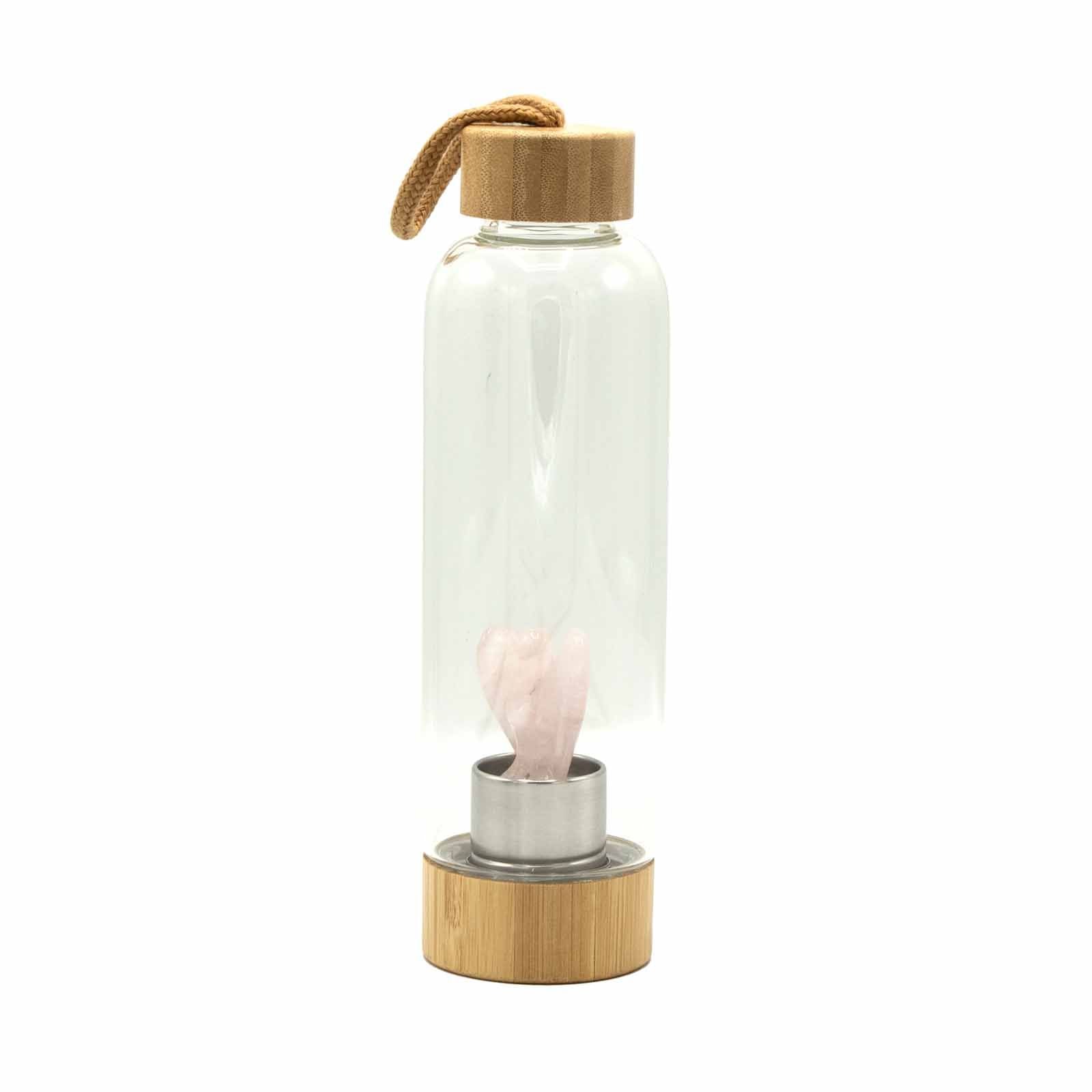 Crystal Infused Glass Water Bottle | Rejuvenating Rose Quartz | Angel | 1