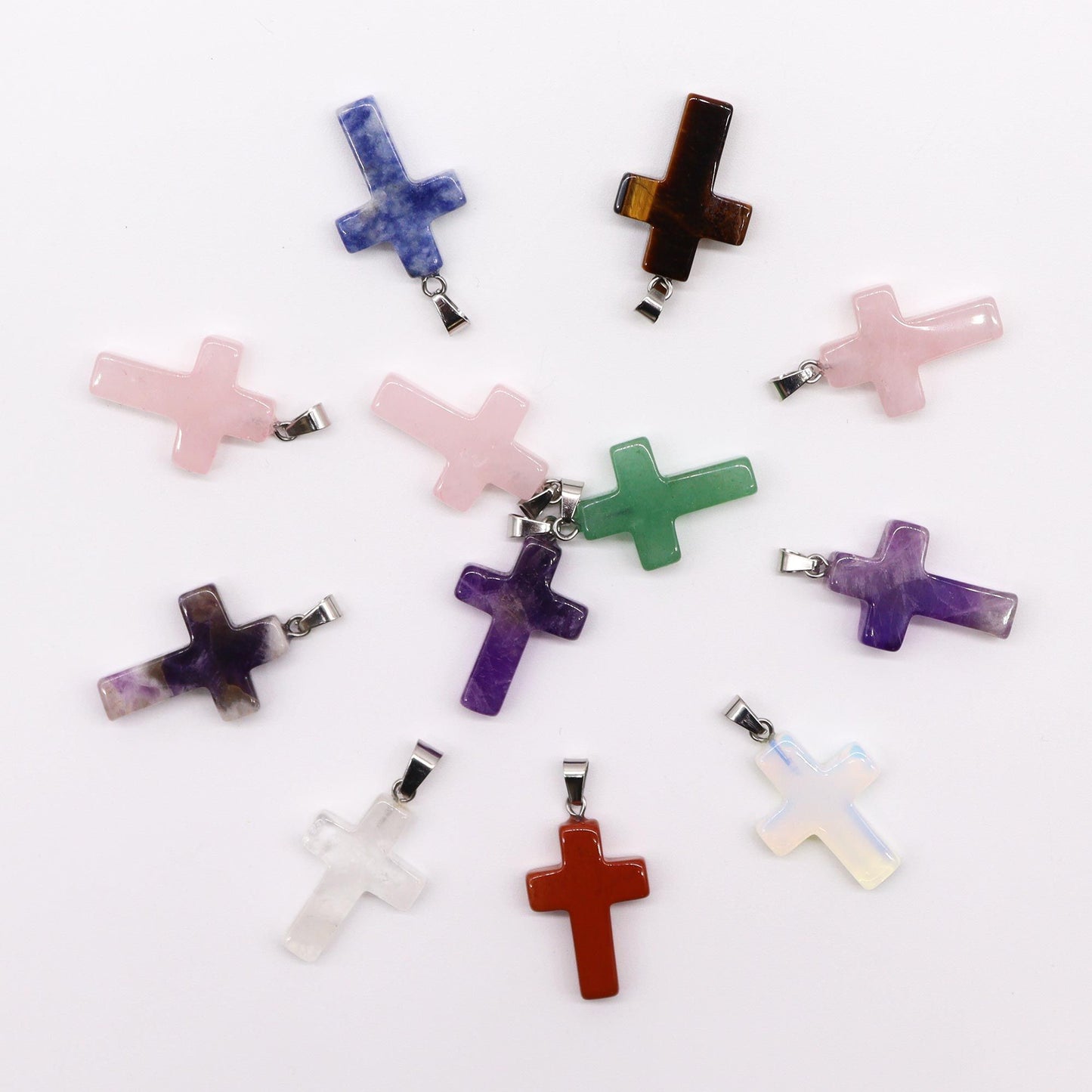 Gemstone Cross Pendants | 12 Assorted | Faith & Protection | 1