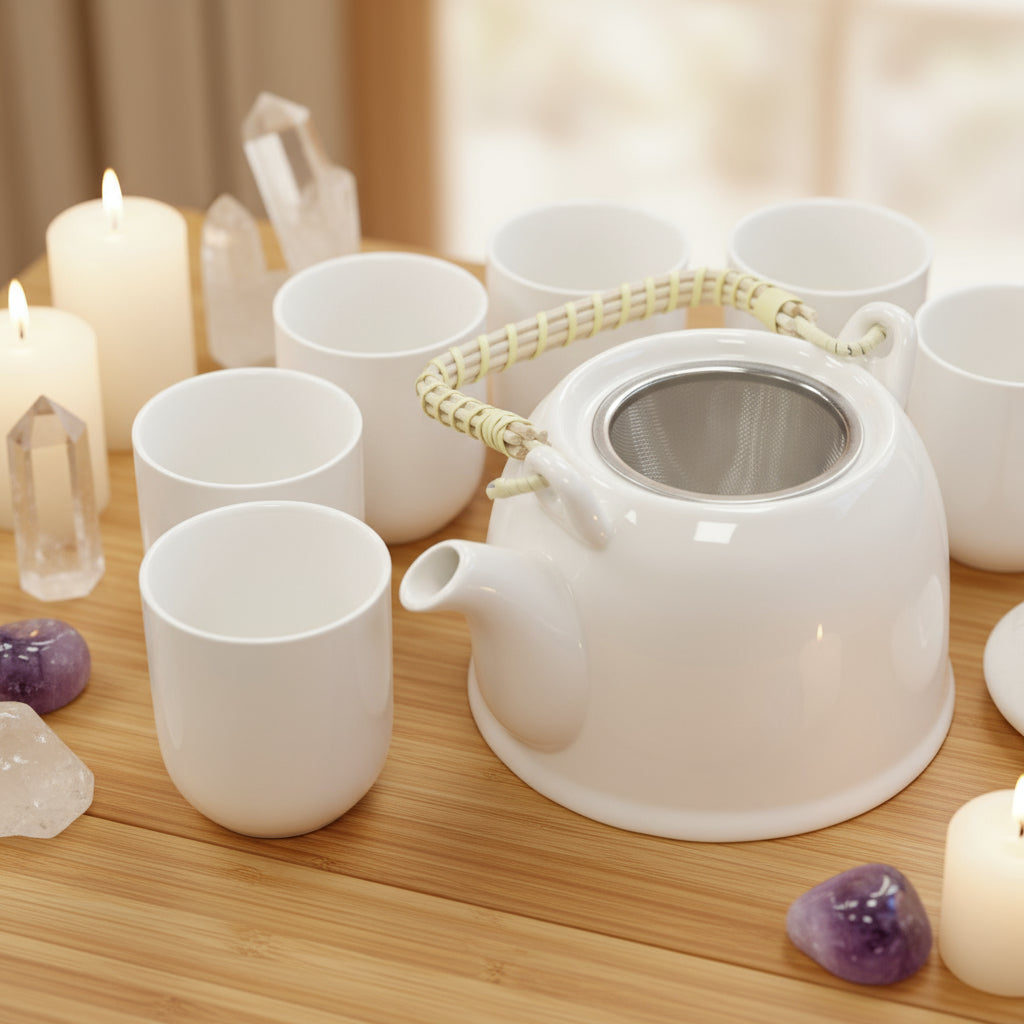 Herbal Teapot Set – Classic White | Gift of Purity & Peace | 1