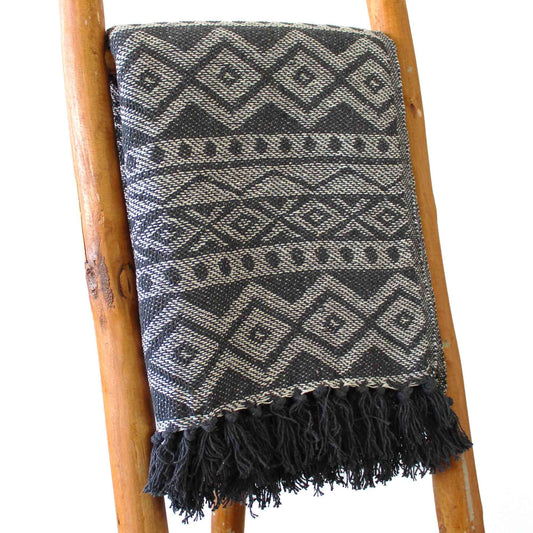 Boho Comfort Throw – Grey Geometric (125 × 150 cm) | Balance, Texture & Artisan Calm | 1