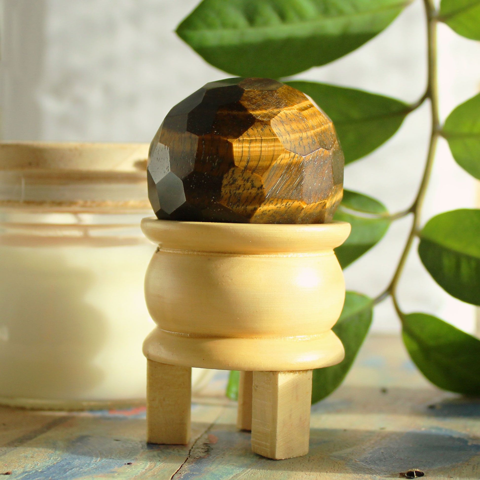 Tiger’s Eye Faceted Healing Ball with Stand from Rise & Sage – Strength, Focus & Grounded Confidence